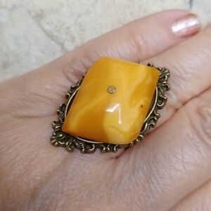 Vintage Butterscotch Egg Yolk Baltic Amber Ring Adjustable
